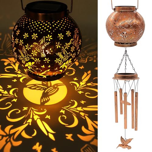 YJFWAL Hummingbird Wind Chimes for Outside Gifts for Mothers Day Woman Mom Grandma30 Metal Hanging Solar Lantern Wind Chimes Outdoor Garden Decor Memorial Windchimes for Patio Porch Yard - Image 1