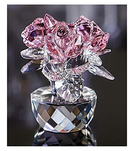 QFkris Pink Crystal Rose Bouquet Flower Figurine for Home Decor Glass Flowers Ornament Collection for Women ThanksgivingChristmasMothers Day