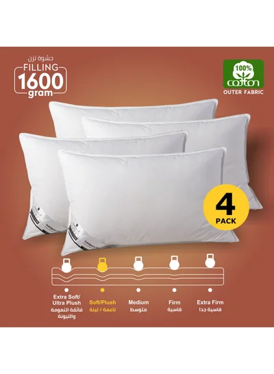 Donetella Cotton Pillow 4-Pieces(1600Gm Each) Bed Pillow 50X75 cm Hotel Style Double Edge Stitched Premium Gel Fiber, Soft Loft,White