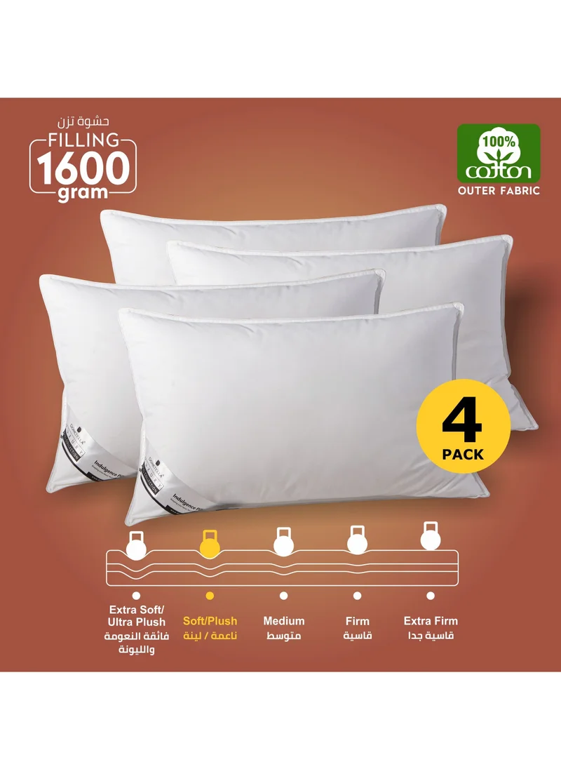 Donetella Cotton Pillow 4-Pieces(1600Gm Each) Bed Pillow 50X75 cm Hotel Style Double Edge Stitched Premium Gel Fiber, Soft Loft,White
