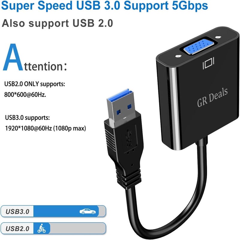 GR Deals US-B to VGA Adapters,US-B 3.0/2.0 to VGA Adapter Multi-Display Video Converter- PC Laptop Windows XP 7/8/8.1/10,Desktop, Laptop, PC, Monitor, Projector, HDTV. (US-B to VGA Adapter) - Image 3