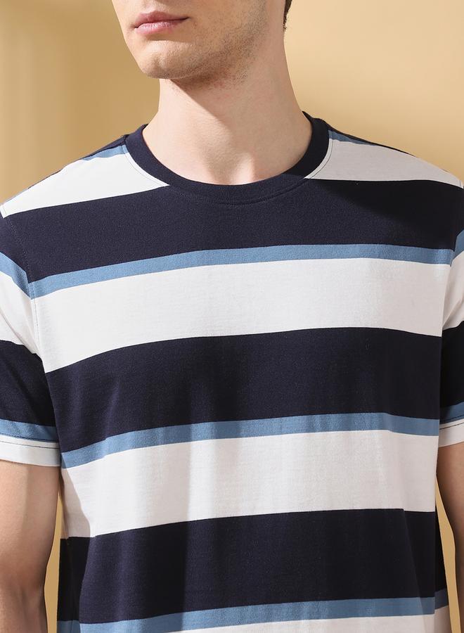 Dennis Lingo Men's Navy Blazer Cotton Blend Striped Regular Fit T-Shirt  - Image 5