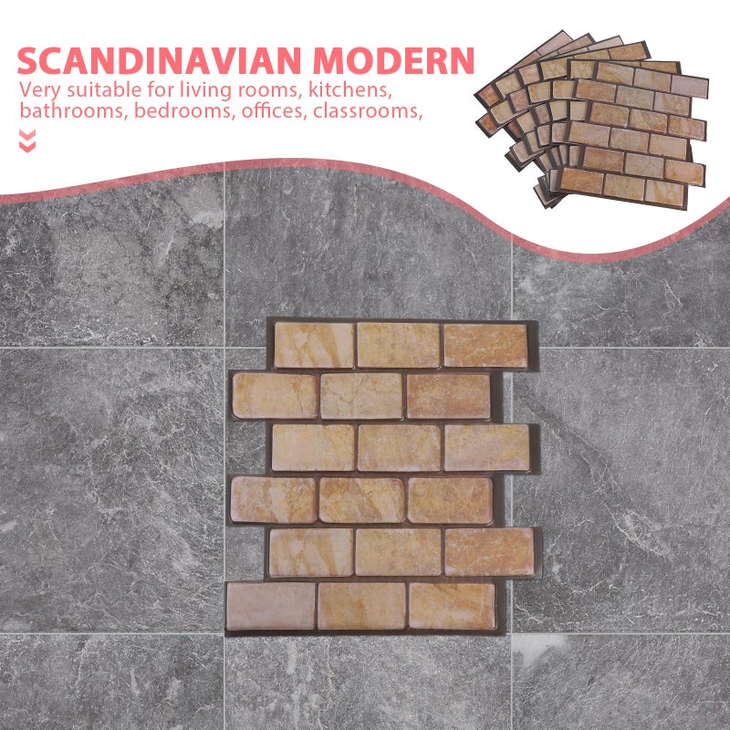 6pcs Peel And Stick Brick Wallpaper Self Adhesive Wall Covering For Kitchen Backsplash Bathroom Living Room Bedroom Brown 11.79x11.79in - Image 3