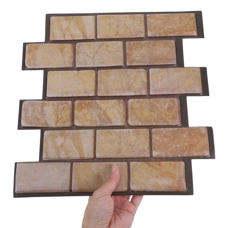 6pcs Peel And Stick Brick Wallpaper Self Adhesive Wall Covering For Kitchen Backsplash Bathroom Living Room Bedroom Brown 11.79x11.79in - Image 5