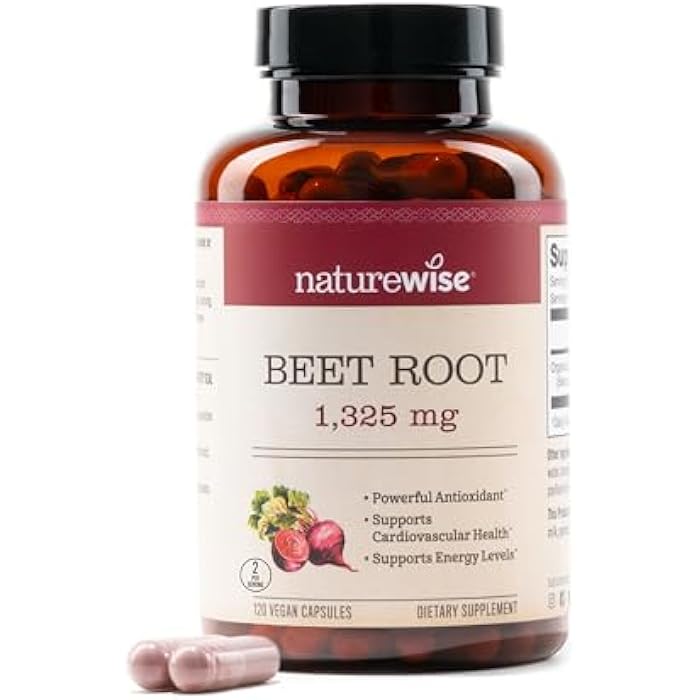NatureWise Beet Root Capsules 1325mg with Organic Beetroot - Nitric Oxide Booster for Circulation and Heart Health Support - Vegan, Gluten-Free, Non-GMO - 120 Capsules[60 Day Supply] - Image 1