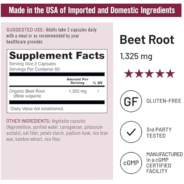 NatureWise Beet Root Capsules 1325mg with Organic Beetroot - Nitric Oxide Booster for Circulation and Heart Health Support - Vegan, Gluten-Free, Non-GMO - 120 Capsules[60 Day Supply] - Image 5