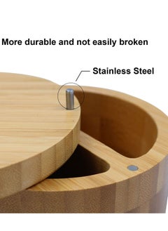 Y&D Bamboo Salt and Pepper Bowl Box Cellar Container, Built-in Serving Spoon to Avoid Dust, Swivel Lid with Magnetic Keep Dry, Mini Built into Top, Bath Sea Spice Seasoning Holder  - Image 3