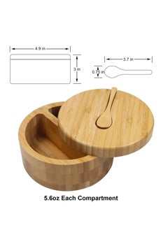 Y&D Bamboo Salt and Pepper Bowl Box Cellar Container, Built-in Serving Spoon to Avoid Dust, Swivel Lid with Magnetic Keep Dry, Mini Built into Top, Bath Sea Spice Seasoning Holder  - Image 4