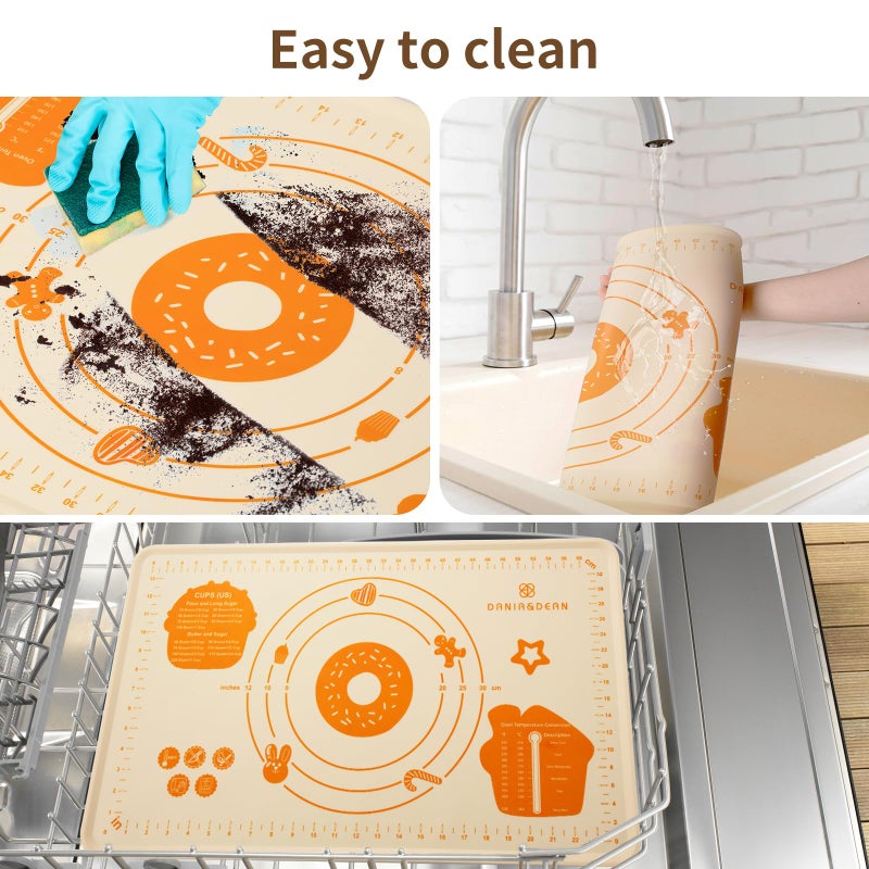 DANIA DEAN DANIA & DEAN Silicone Baking Mat - Upgrade 26x16 Inch Extra Thick Pastry Mat with Measurements, Non-Slip and Reusable, Kneading Dough Mat for Kitchen Counter, Bread, Cookies, Pizza, Fondant, Pasta - Image 5