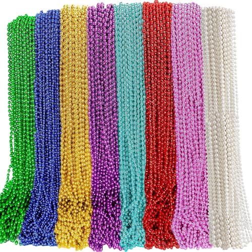 Elefama 200PCS Mardi Gras Beads Necklaces Bulk 33 Inch 7 mm Purple Blue Pink Silver Gold Red Green Mardi Gras Beaded Necklaces Glow Party Throw Parade Beads Mardi Gras Decorations for Women Men Kids - Image 1