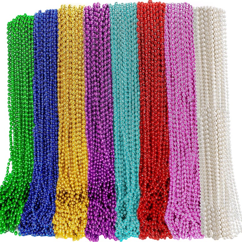 Elefama 200PCS Mardi Gras Beads Necklaces Bulk 33 Inch 7 mm Purple Blue Pink Silver Gold Red Green Mardi Gras Beaded Necklaces Glow Party Throw Parade Beads Mardi Gras Decorations for Women Men Kids - Image 2