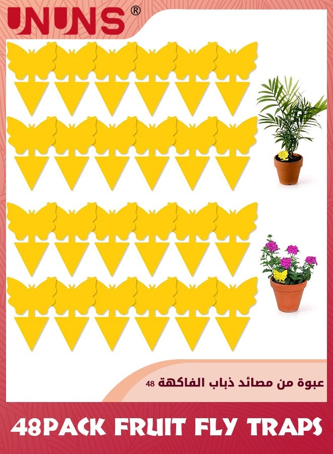 UNUNS 48 قطعة مصائد ذباب لاصقة، مصيدة صرصور الفاكهة صفراء لقتل الذباب للفطريات للنباتات الداخلية والخارجية، حماية النبات - Image 1