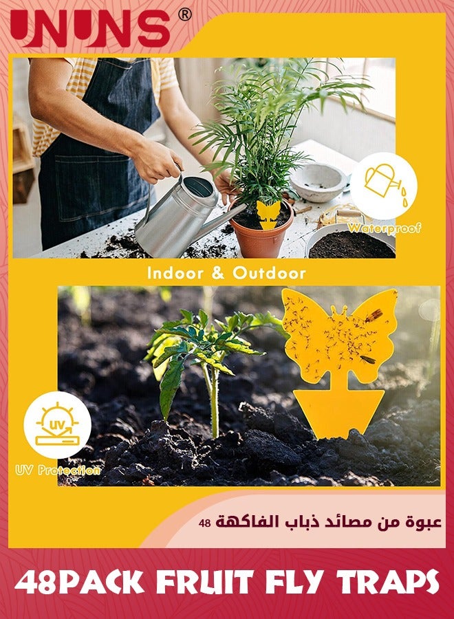 UNUNS 48 قطعة مصائد ذباب لاصقة، مصيدة صرصور الفاكهة صفراء لقتل الذباب للفطريات للنباتات الداخلية والخارجية، حماية النبات - Image 4