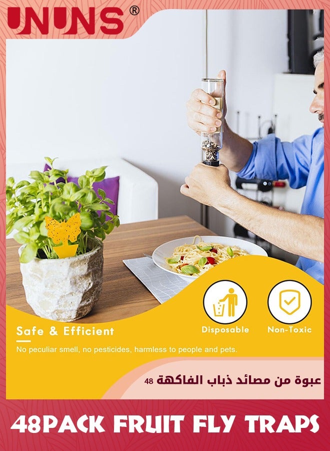 UNUNS 48 قطعة مصائد ذباب لاصقة، مصيدة صرصور الفاكهة صفراء لقتل الذباب للفطريات للنباتات الداخلية والخارجية، حماية النبات - Image 3