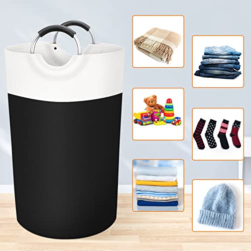 BlissTotes 90L Laundry Basket, Freestanding Laundry Hamper, Collapsible Dirty Clothes Hamper, Waterproof Fabric with Foam Protected Aluminum Handles for College, Dorm, Family (Black) - Image 4