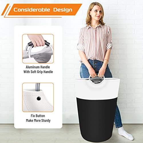 BlissTotes 90L Laundry Basket, Freestanding Laundry Hamper, Collapsible Dirty Clothes Hamper, Waterproof Fabric with Foam Protected Aluminum Handles for College, Dorm, Family (Black) - Image 5