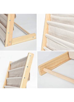Generic Wooden And Canvas Bookshelf For Kids Book Rack Storage Natural Beige  - Image 2