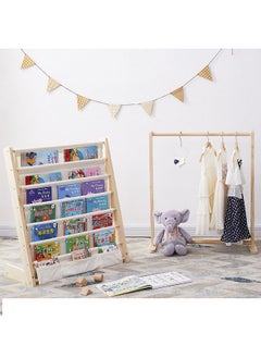 Generic Wooden And Canvas Bookshelf For Kids Book Rack Storage Natural Beige  - Image 3