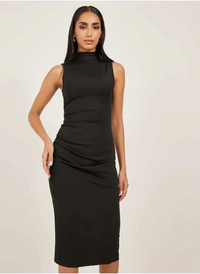 لوكس ويف Solid Sleeveless Bodycon Midi Dress by Styli