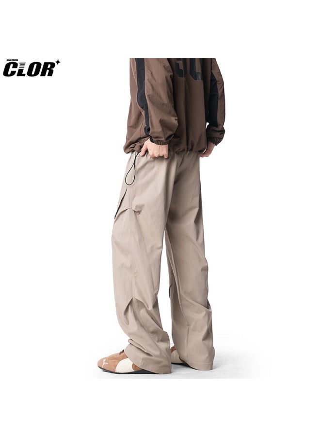Clor Men's American Style Pleated Pants Spring Autumn Loose Casual Breathable Sports Cargo Pants Cl94 Khaki 3XL - Image 2