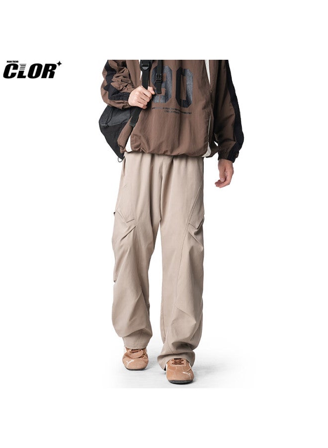 Clor Men's American Style Pleated Pants Spring Autumn Loose Casual Breathable Sports Cargo Pants Cl94 Khaki 3XL - Image 4