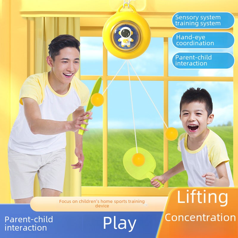 Home Children's Vision Correction Exercise Hand-eye Coordination Hanging Table Tennis Trainer Parent-child Inductive System Trainer(Basic trainer-yellow [two beats and three balls]) - Image 2