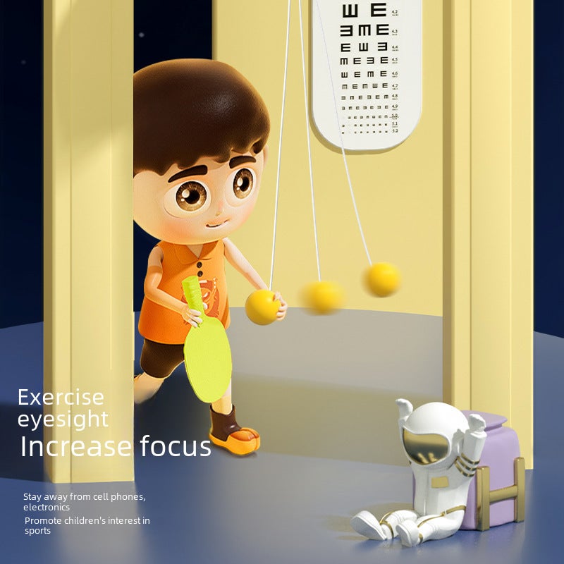 Home Children's Vision Correction Exercise Hand-eye Coordination Hanging Table Tennis Trainer Parent-child Inductive System Trainer(Basic trainer-yellow [two beats and three balls]) - Image 3
