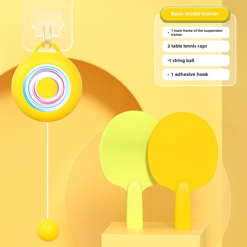 Home Children's Vision Correction Exercise Hand-eye Coordination Hanging Table Tennis Trainer Parent-child Inductive System Trainer(Basic trainer-yellow [two beats and three balls]) - Image 1