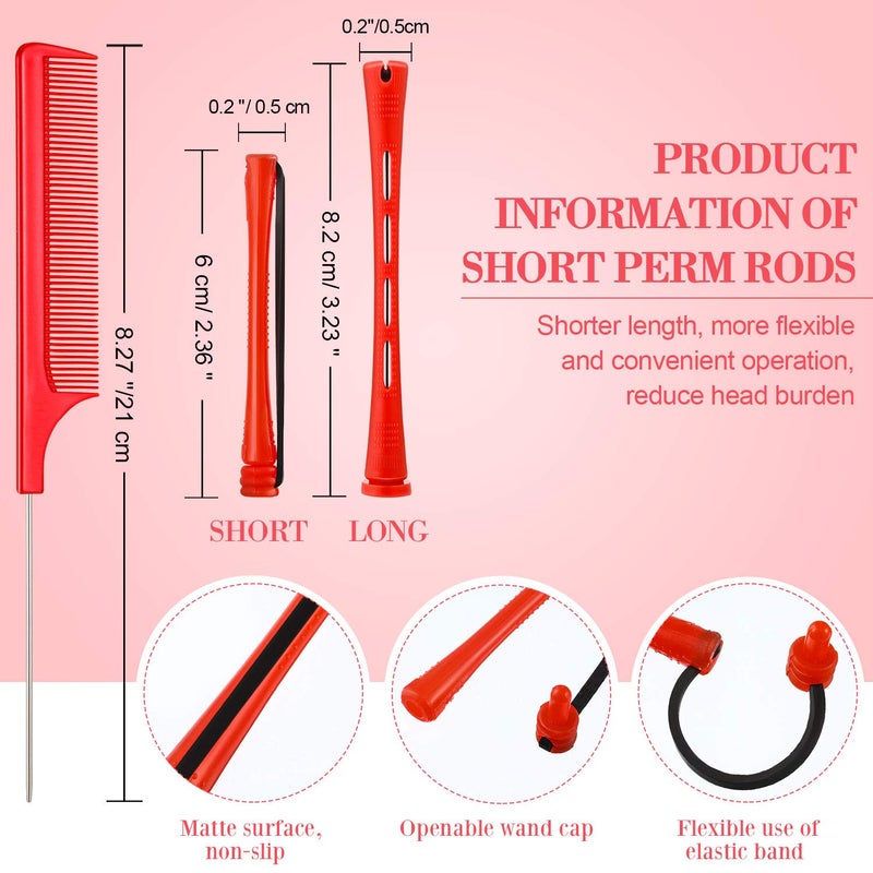 WILLBOND 60 Pcs Perm Rods for Short Long Hair Plastic Cold Wave Perming Curlers Small Hair Curling Rollers with Steel Pintail Rat Tail Kit for Women Hairdressing Styling Supplies(0.2 Inch,Red) - Image 2