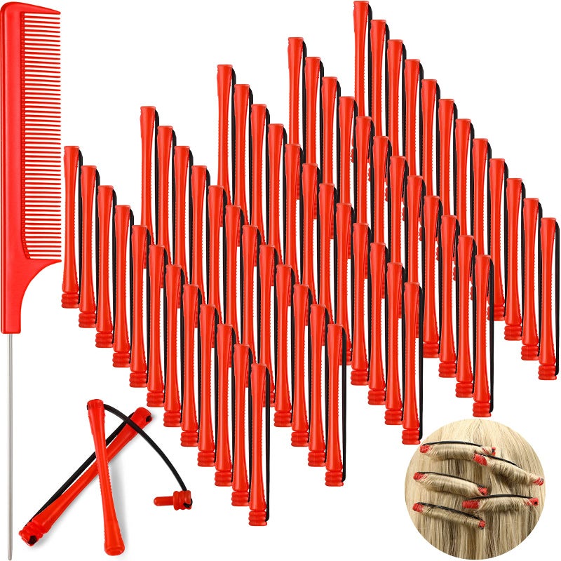 WILLBOND 60 Pcs Perm Rods for Short Long Hair Plastic Cold Wave Perming Curlers Small Hair Curling Rollers with Steel Pintail Rat Tail Kit for Women Hairdressing Styling Supplies(0.2 Inch,Red) - Image 1