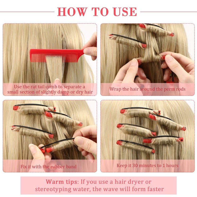 WILLBOND 60 Pcs Perm Rods for Short Long Hair Plastic Cold Wave Perming Curlers Small Hair Curling Rollers with Steel Pintail Rat Tail Kit for Women Hairdressing Styling Supplies(0.2 Inch,Red) - Image 3