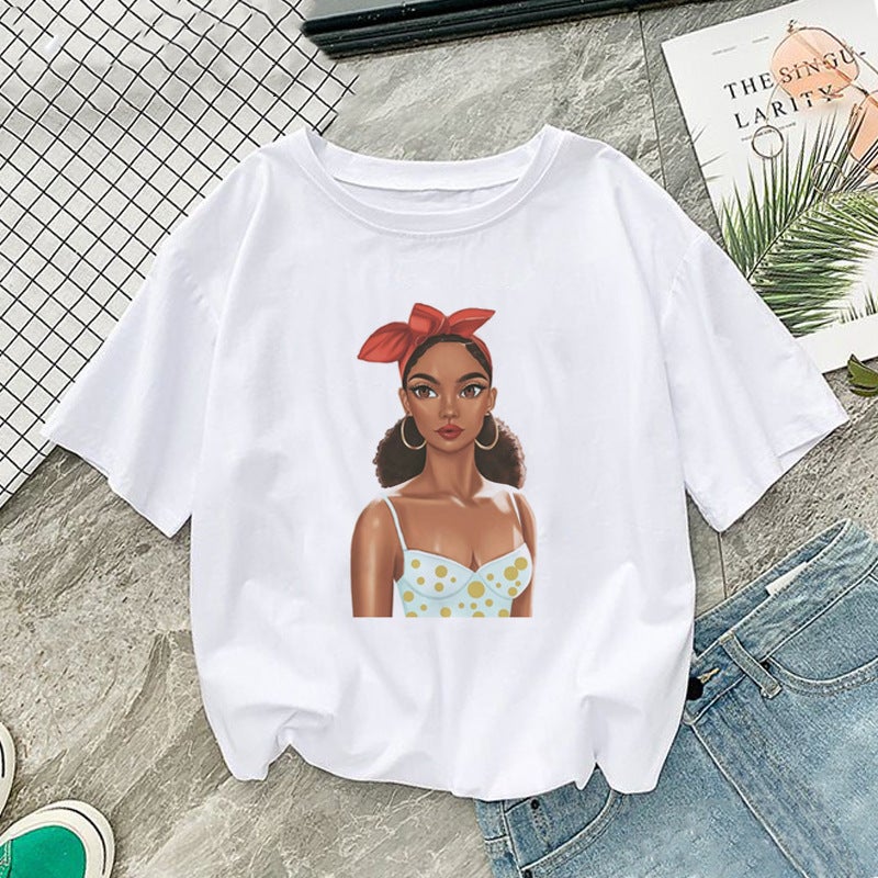 Foreign Trade New Summer 2025 African Girl Printed Pattern Women's Top Short-sleeved T-shirt - Image 4