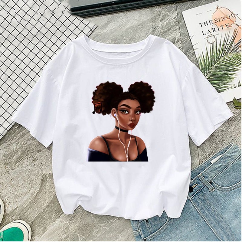 Foreign Trade New Summer 2025 African Girl Printed Pattern Women's Top Short-sleeved T-shirt - Image 3