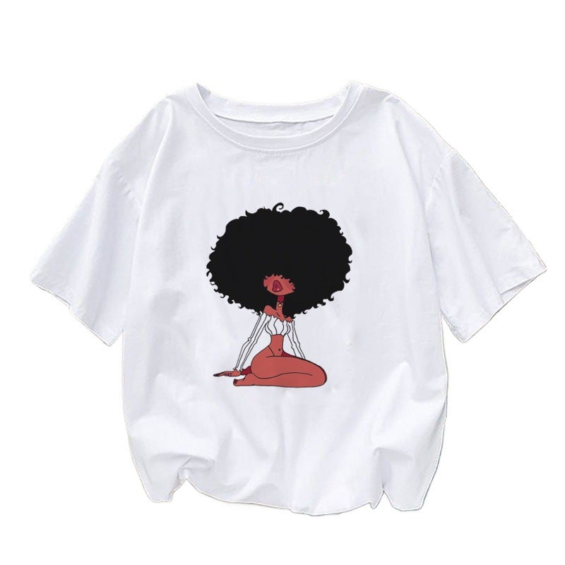 Foreign Trade New Summer 2025 African Girl Printed Pattern Women's Top Short-sleeved T-shirt - Image 5