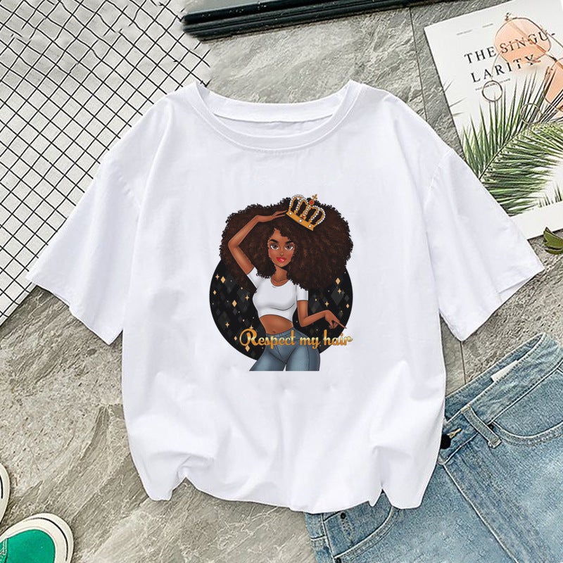 Foreign Trade New Summer 2025 African Girl Printed Pattern Women's Top Short-sleeved T-shirt - Image 1