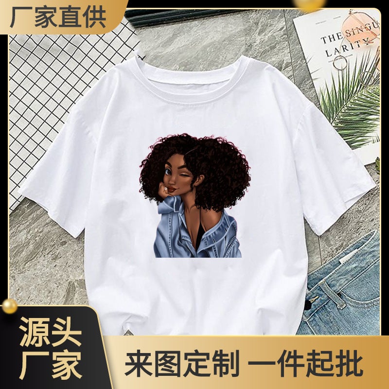 Foreign Trade New Summer 2025 African Girl Printed Pattern Women's Top Short-sleeved T-shirt - Image 2