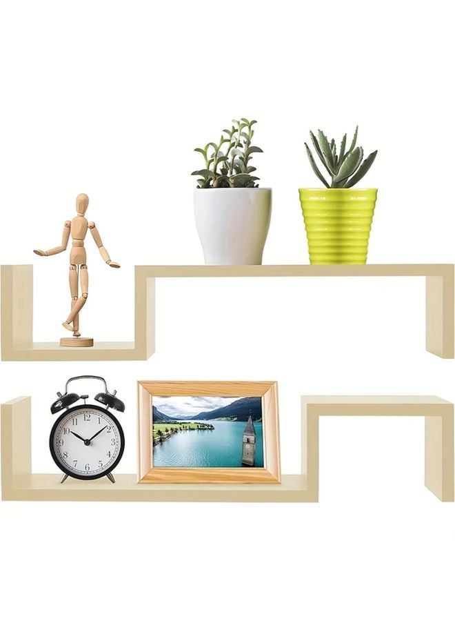 Brown S Shaped Floating Shelves 2 Pack Wall Mounted Storage For Living Room Office - Image 5