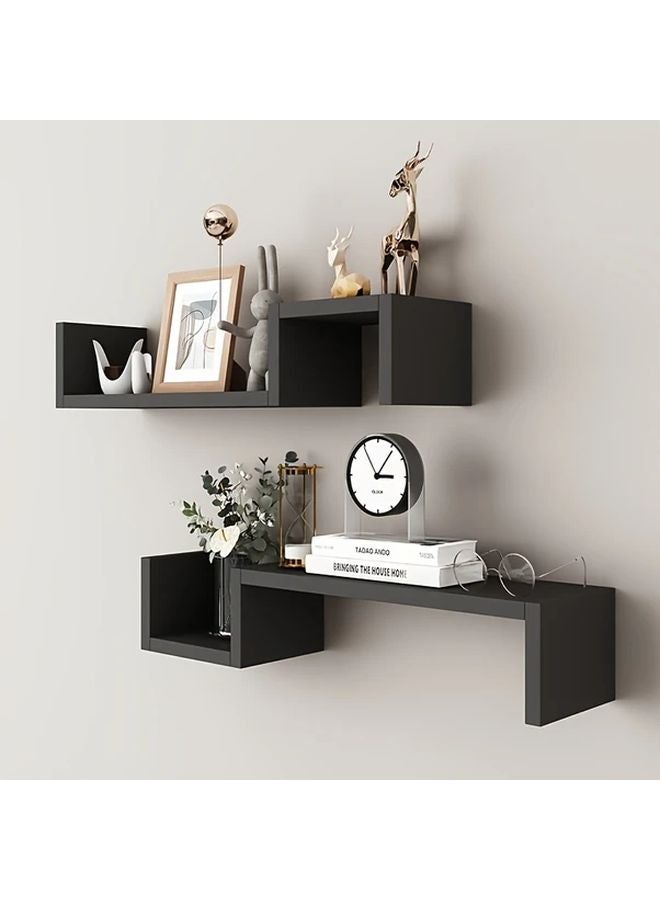 Brown S Shaped Floating Shelves 2 Pack Wall Mounted Storage For Living Room Office - Image 2