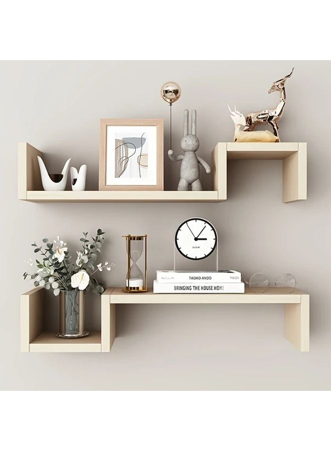 Brown S Shaped Floating Shelves 2 Pack Wall Mounted Storage For Living Room Office - Image 1