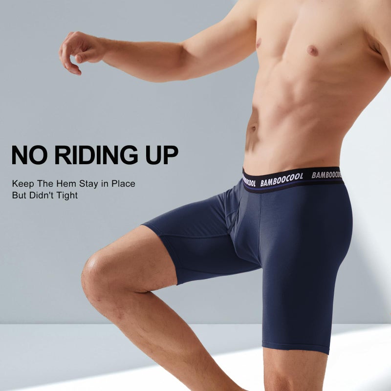 BAMBOO COOL Men's Long Boxer Briefs Performance Long Leg Sports Boxer Brief Underwear MultiPack - Image 5
