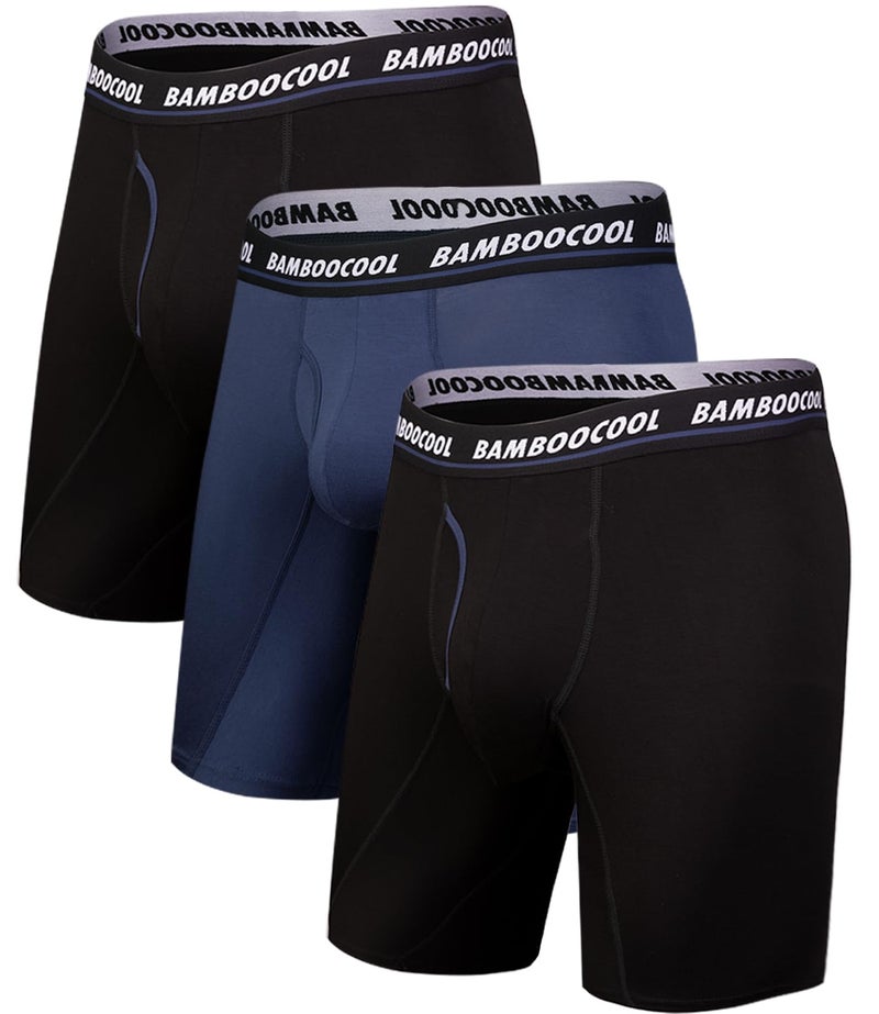 BAMBOO COOL Men's Long Boxer Briefs Performance Long Leg Sports Boxer Brief Underwear MultiPack - Image 1
