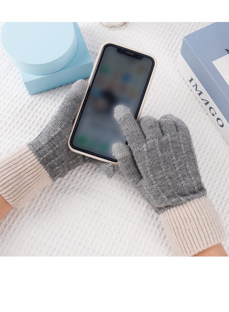 KASTWAVE Winter Gloves, Women Touch Screen Knitted Thermal Grey Wool Soft Lining Elastic Cuff Mittens, for Hiking Cycling Driving Skiing Outdoor Sports  - Image 1