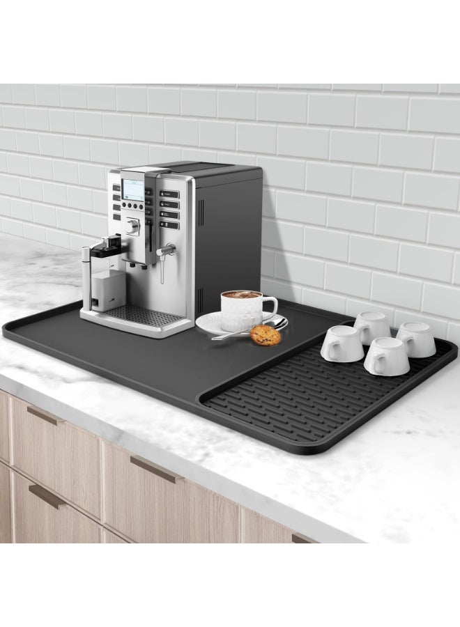 HOMESTAR Silicone Coffee Mat,24''x16'' Coffee Bar Mat with Detachable Dish Drying Mat for Kitchen Countertops,Coffee Bar Accessories Fit Under Coffee Maker Coffee Machine Coffee Pot Espresso Machine Dish Rack - Image 1