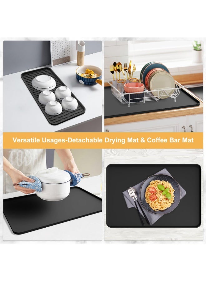 HOMESTAR Silicone Coffee Mat,24''x16'' Coffee Bar Mat with Detachable Dish Drying Mat for Kitchen Countertops,Coffee Bar Accessories Fit Under Coffee Maker Coffee Machine Coffee Pot Espresso Machine Dish Rack - Image 5