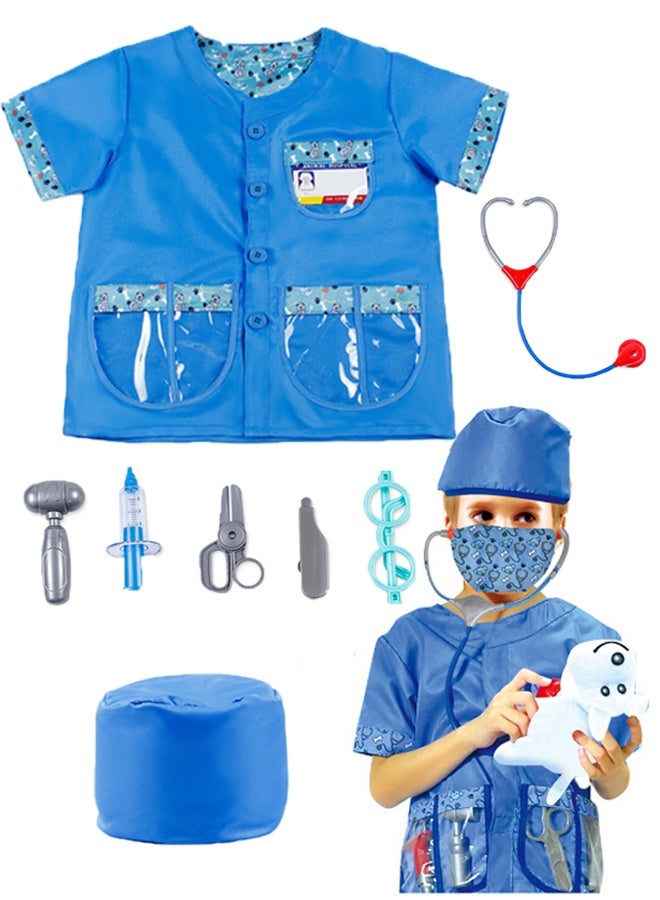 HALAMODO 8-Piece Veterinarian Role Play Costume Set - Realistic Doctor Coat with Name Tag, Stethoscope, Thermometer & Pet Rescue Tools - for Kids Ages 3-8, Pretend Play, Classroom & Birthday Parties - Image 1
