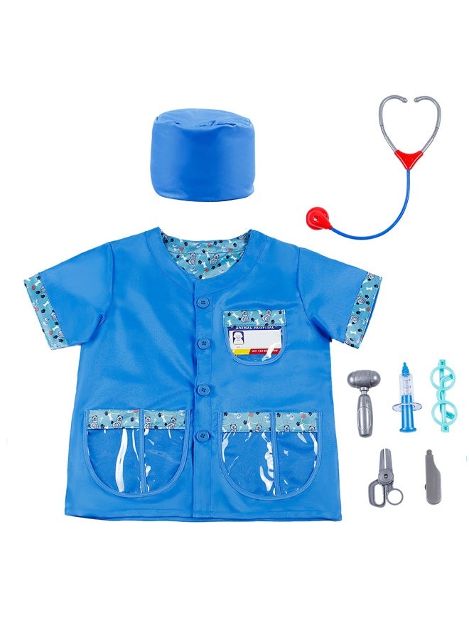 HALAMODO 8-Piece Veterinarian Role Play Costume Set - Realistic Doctor Coat with Name Tag, Stethoscope, Thermometer & Pet Rescue Tools - for Kids Ages 3-8, Pretend Play, Classroom & Birthday Parties - Image 5