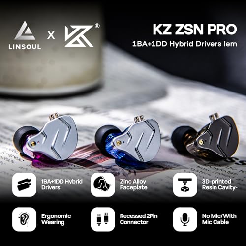 Linsoul KZ ZSN Pro Dual Driver 1BA1DD Hybrid Metal Earphones HiFi inEar Monitor with Detachable Recessed 2Pin Cable Zin Alloy Panel with Mic Purple - Image 3