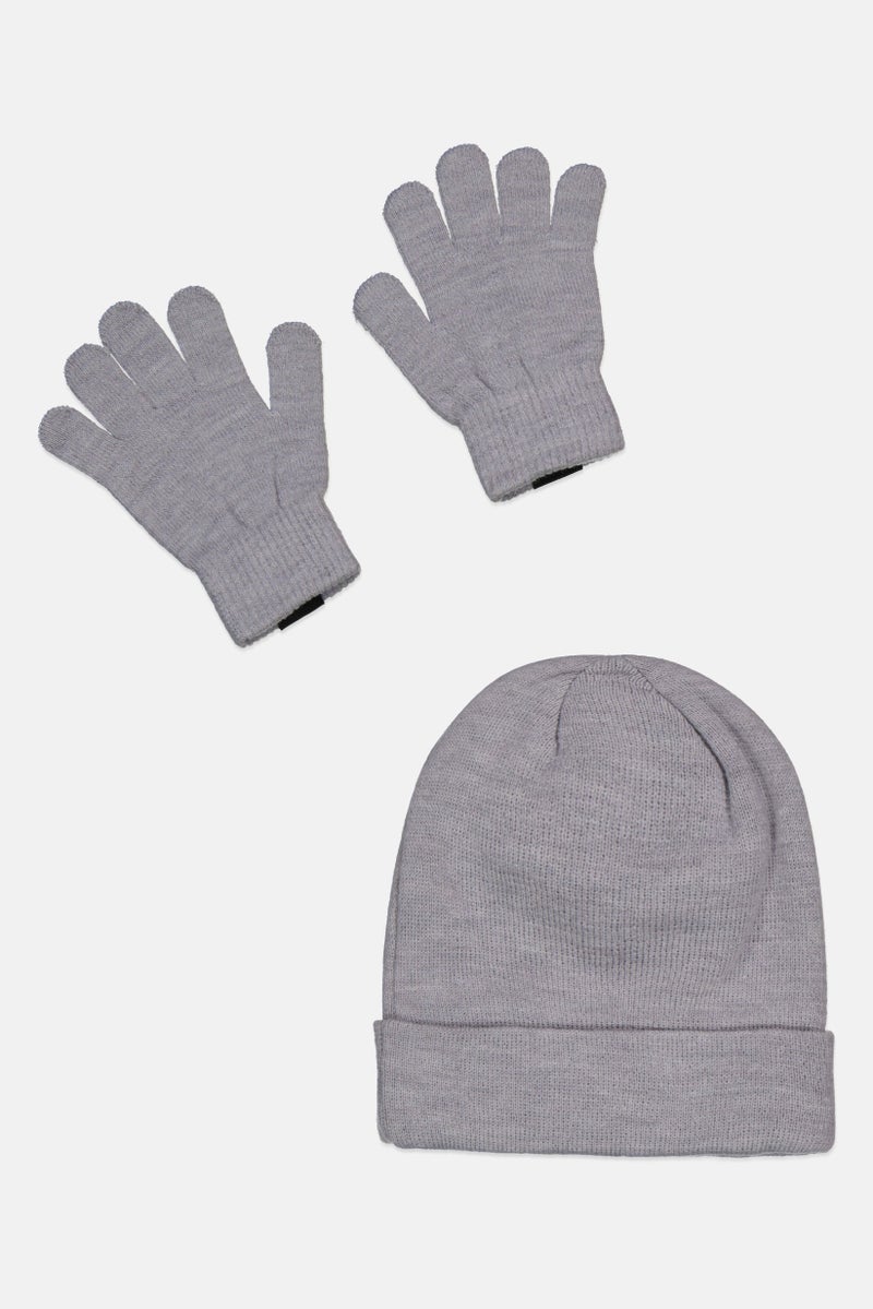 Champion Men 2 Pieces Brand Logo Beanie And Gloves Set, Grey  - Image 2
