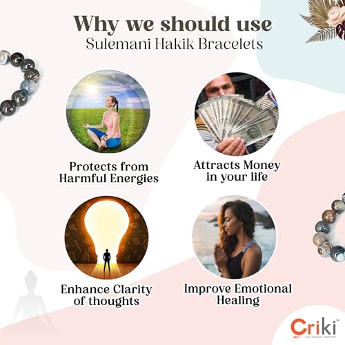 CRIKI Natural Sulemani Hakik Bracelet - Sulemani Hakik Stone Original Certified Bracelet for Mental Clarity, Courage, Removal of Negative Energies, Confidence, and Root Chakra Healing - 8MM Beads (7.5 Inch) - Image 4