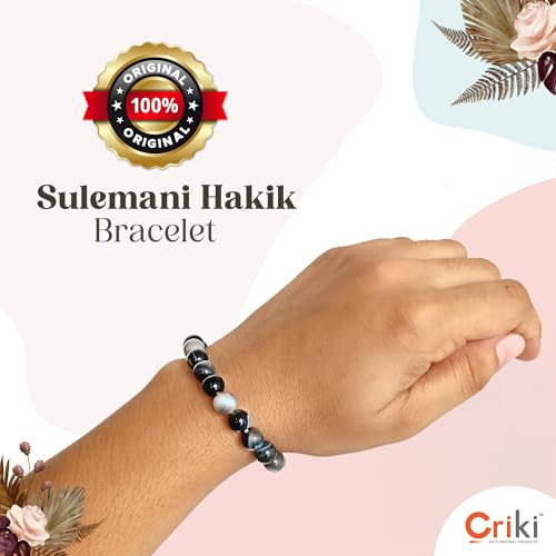 CRIKI Natural Sulemani Hakik Bracelet - Sulemani Hakik Stone Original Certified Bracelet for Mental Clarity, Courage, Removal of Negative Energies, Confidence, and Root Chakra Healing - 8MM Beads (7.5 Inch) - Image 2